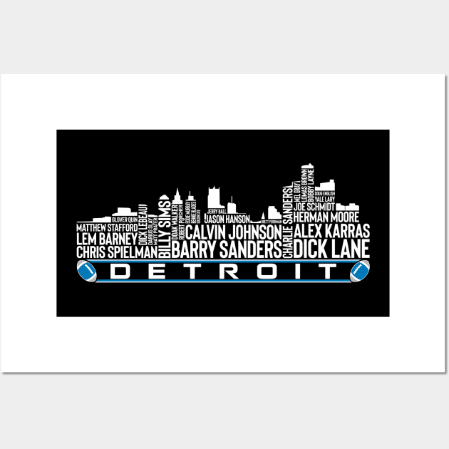 Detroit Football Team All Time Legends, Detroit City Skyline Wall Art by Legend Skyline